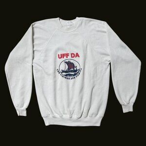80s Vintage UFF DA sweatshirt The Vikings are Coming White Crewneck Hanes.